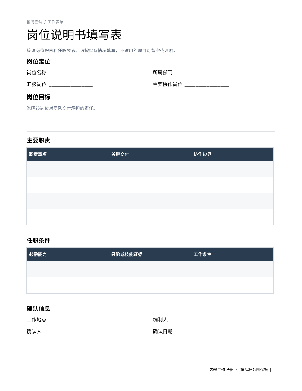 岗位说明书填写表 成品预览 1